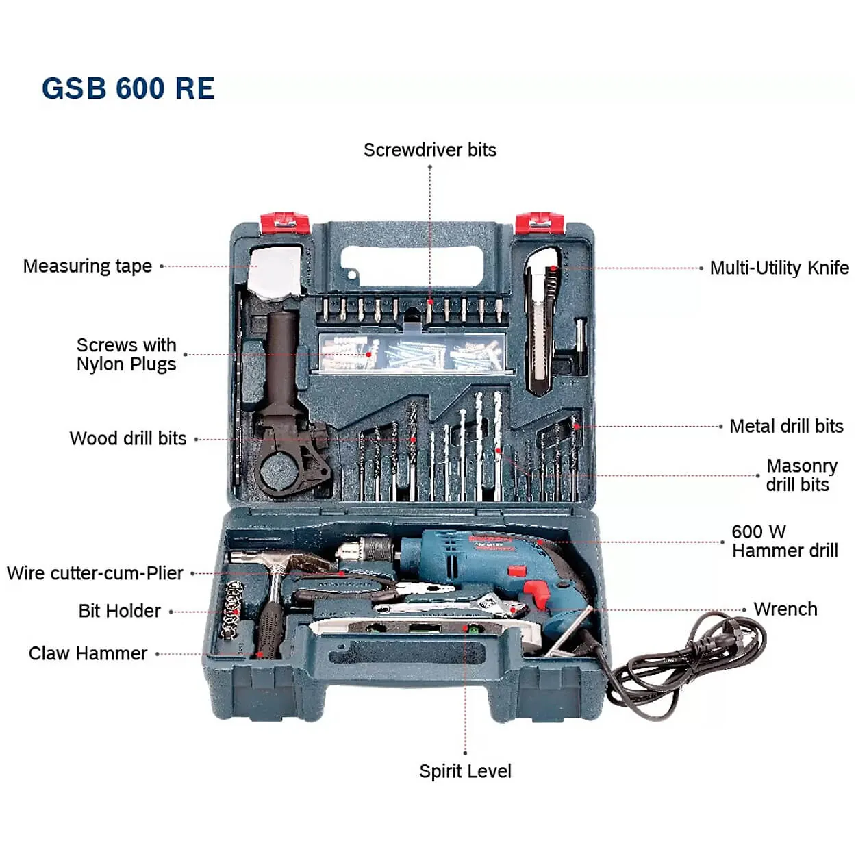Bosch 13mm / 600W Professional Heavy Duty Impact Drill Set, GSB 600 Wrap KIT