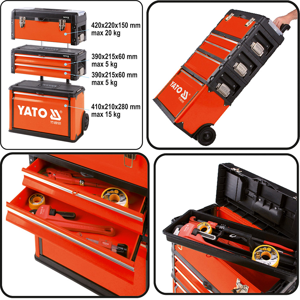 Yato 520 x 320 x 720 mm Trolley Tool Box Madeup of 3 Parts, YT-09101