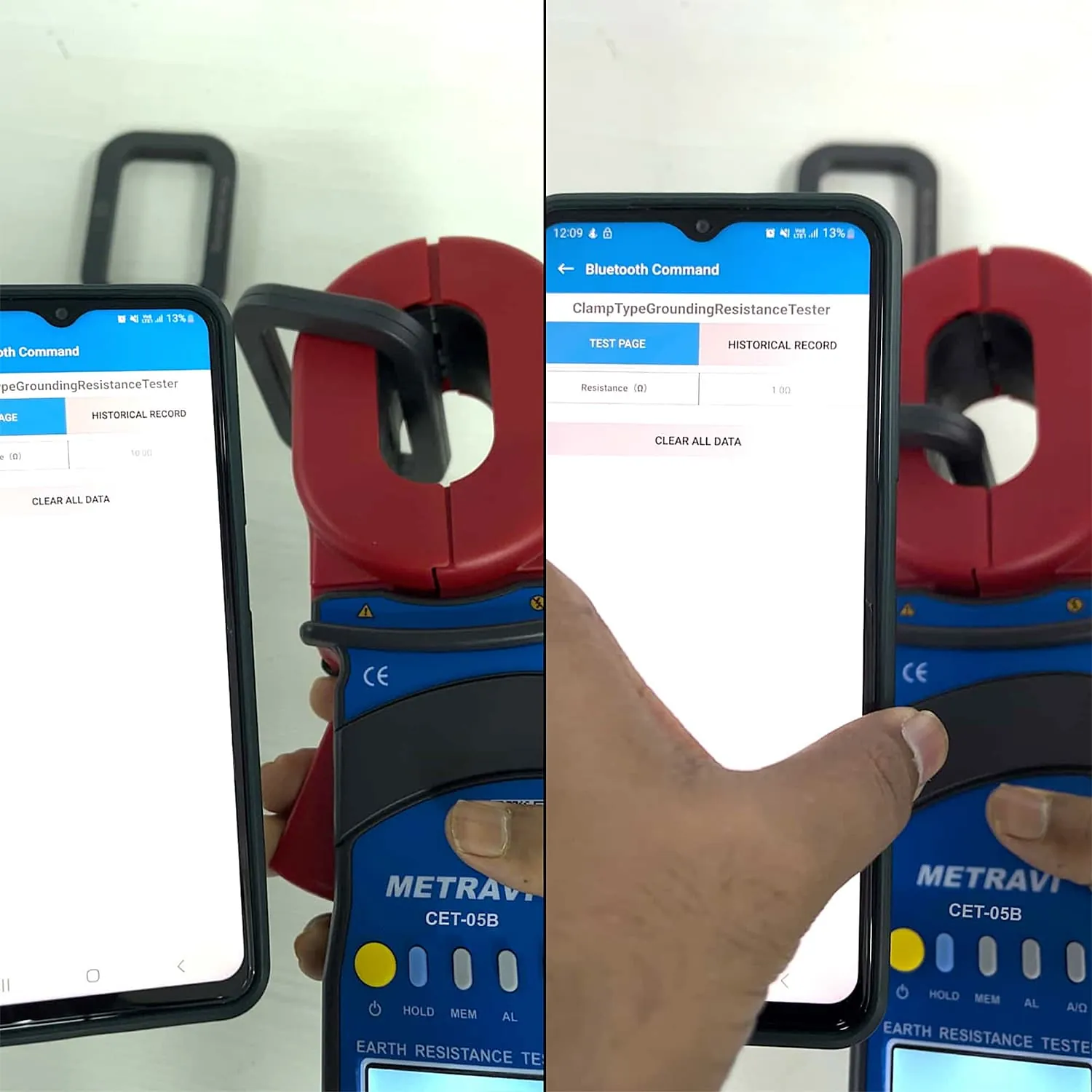 Metravi 4 Digits / 0.01 Ohm - 200 Ohm Resistance Range Clamp-On Earth & Ground Resistance Tester with Bluetooth, CET-05B
