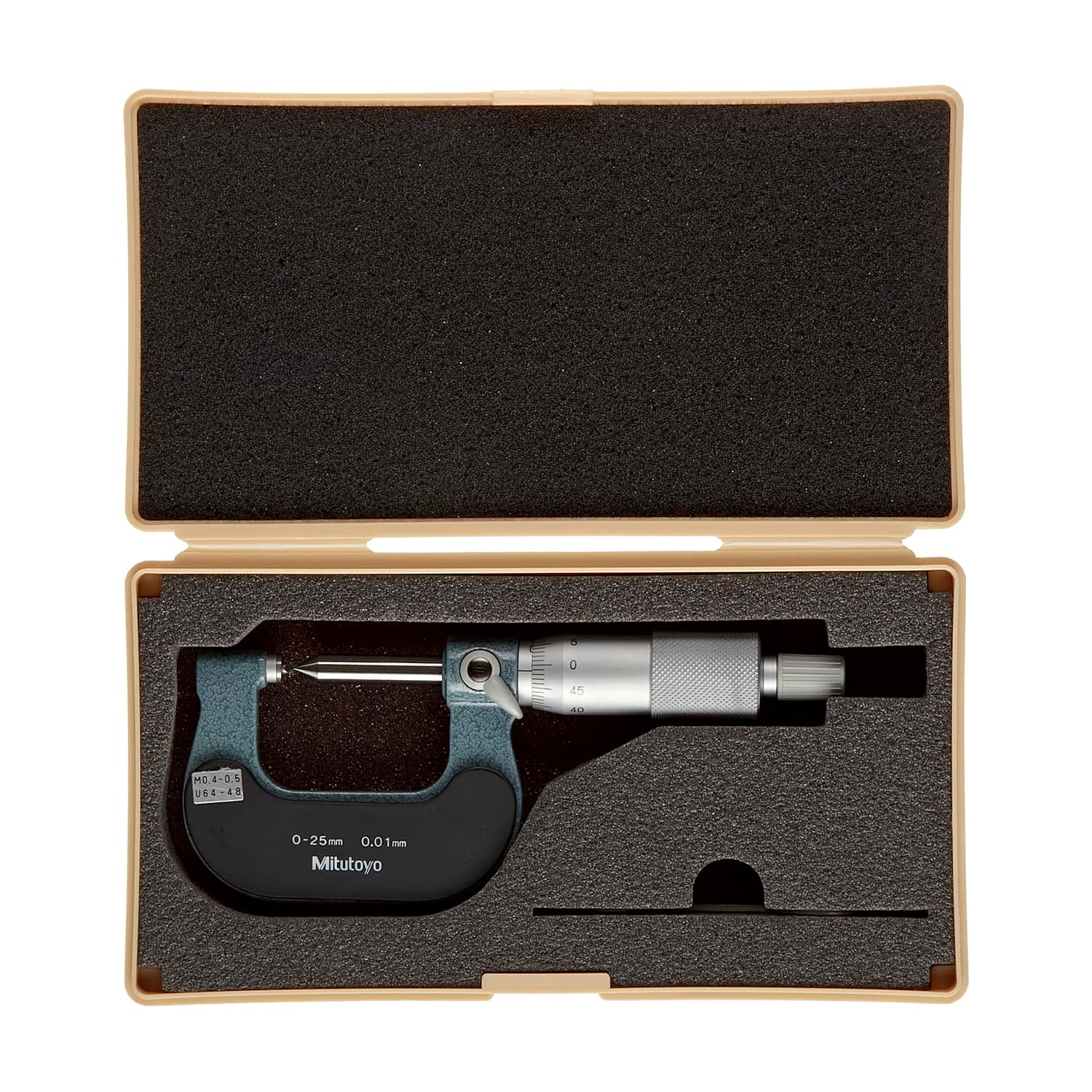 Mitutoyo 0 - 25 mm Screw Thread Micrometer (64 - 48 TPI), 125-101