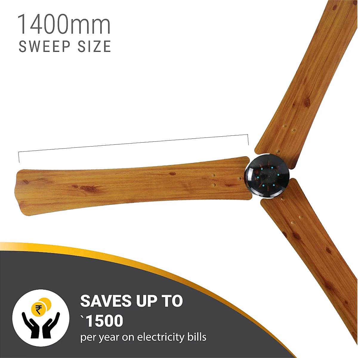 Atomberg Renesa+ 1400 mm Energy Efficient Dust Resistant Ceiling Fan with BLDC Motor and Remote (Golden Oakwood)