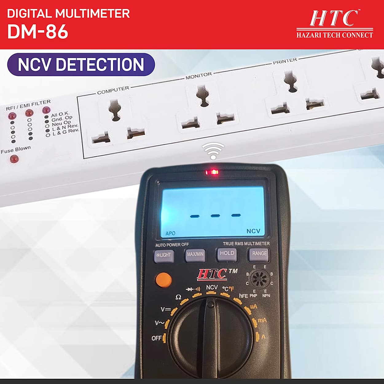HTC 3-1/2 Digit / 1999 Count True RMS Auto Power Off Digital Multimeter With Backlight, DM-86