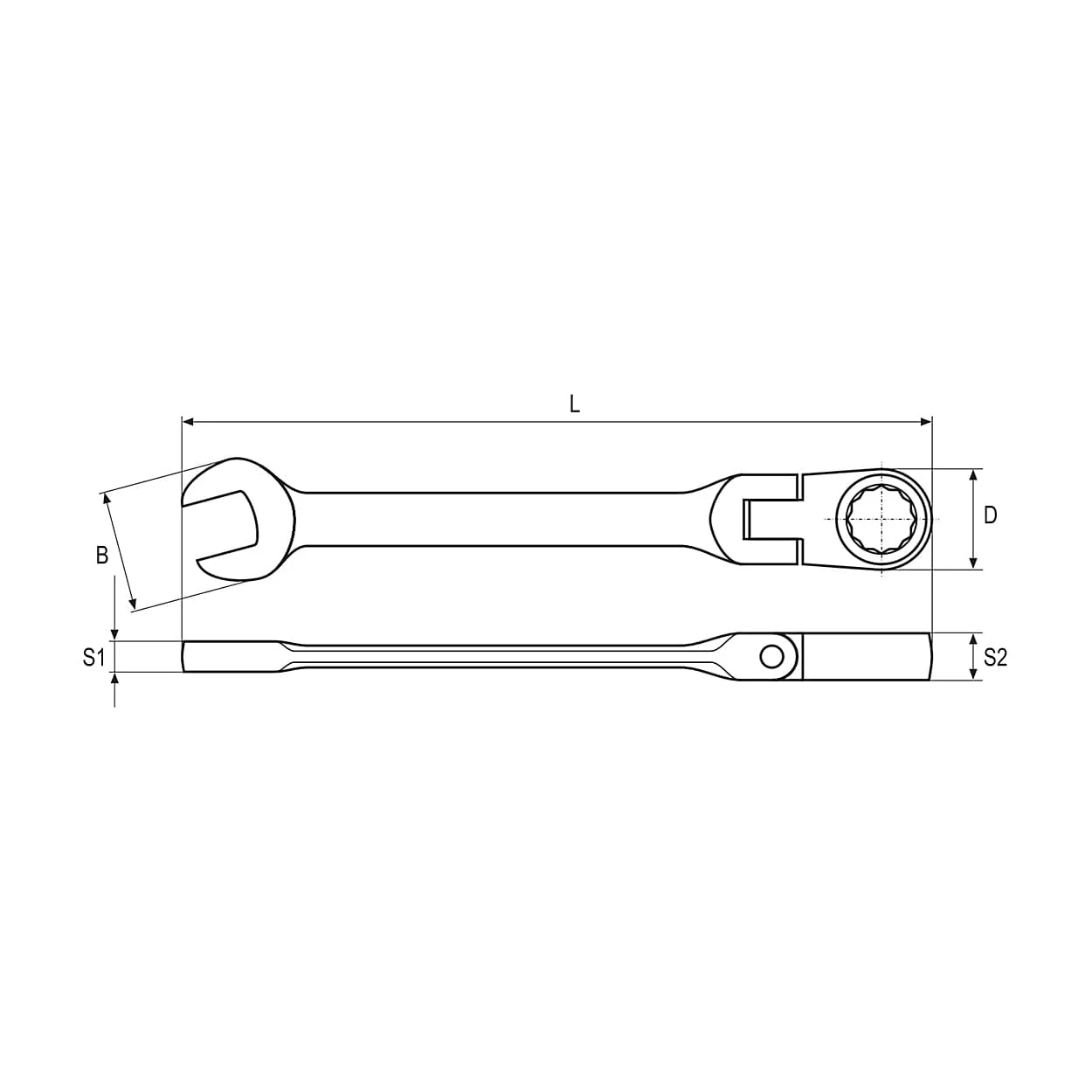 Yato 19 mm Flexible Ratchet Combination Spanner, YT-1685