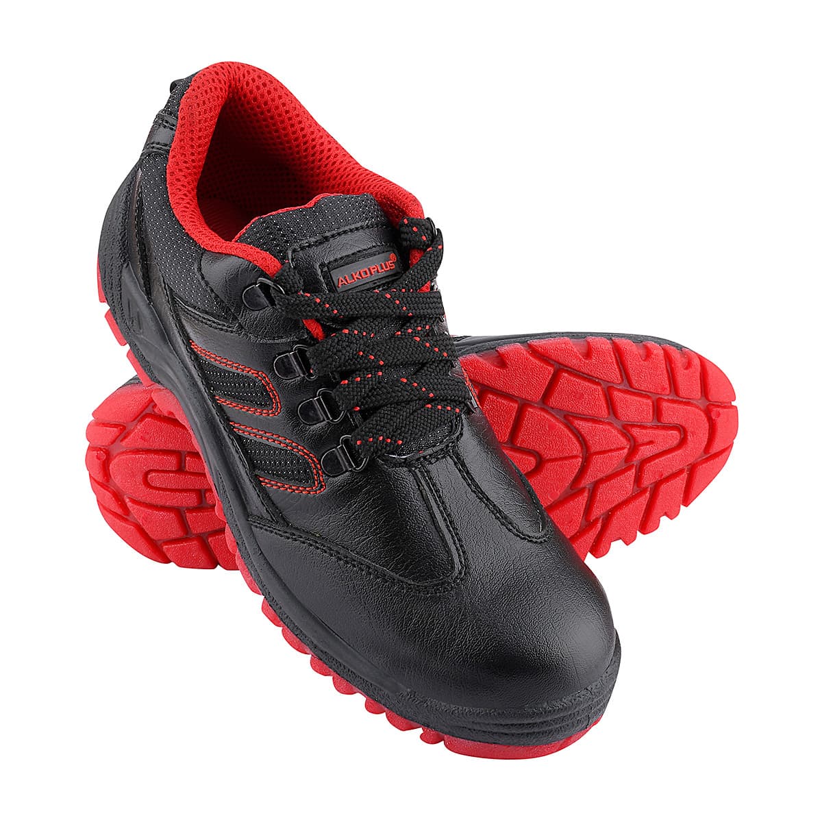 Alko Plus Low Ankle Synthetic Leather Safety Shoe with Double Colour PVC Sole - Composite Toe (Black & Red), APS T11