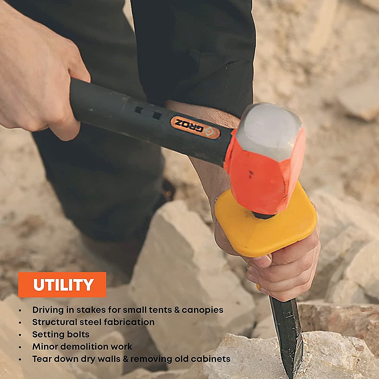 Groz 1800 Gms Heavy Duty Club Hammer With 12 Inch Indestructible Handle (52 HRC Head), CHID/4/12