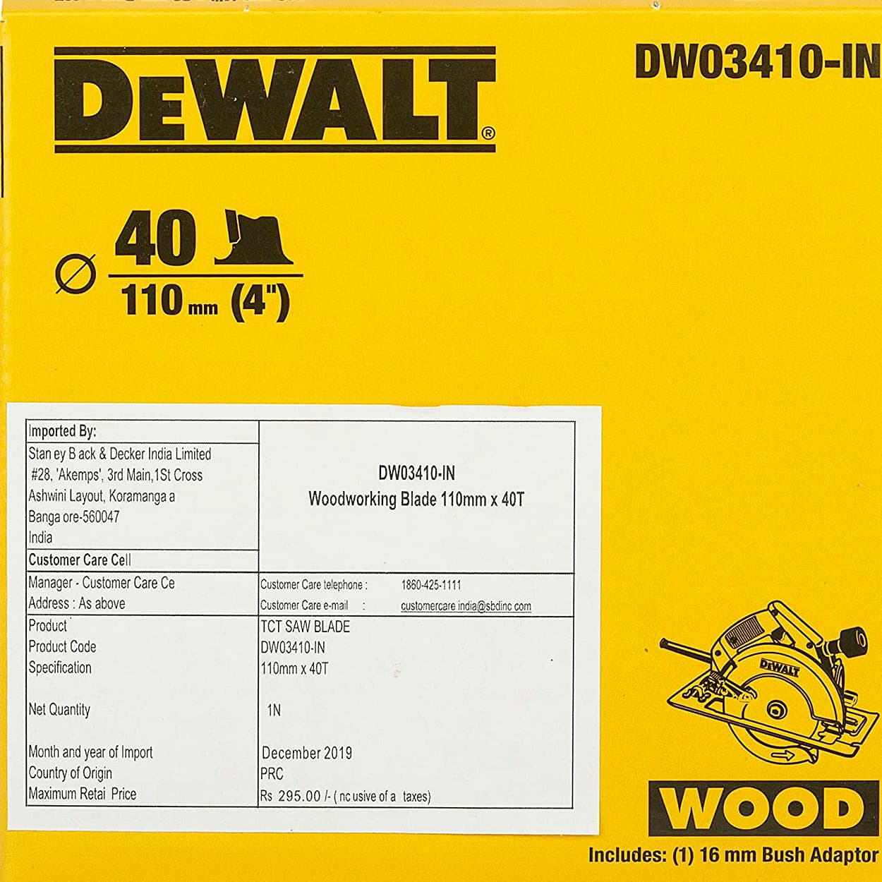 Dewalt 110mm 40T TCT Circular Saw Blade For cutting MDF Plywood and Laminated Wood (Pack of 25 Pcs), DW03410-INPRM1