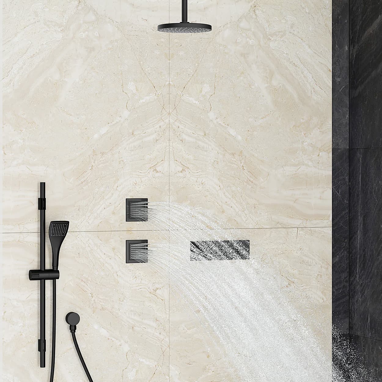 Kohler Watertile 54 Nozzle Square Body Spray With Soothing Spray In Matte Black Finish, K-8002IN-BL