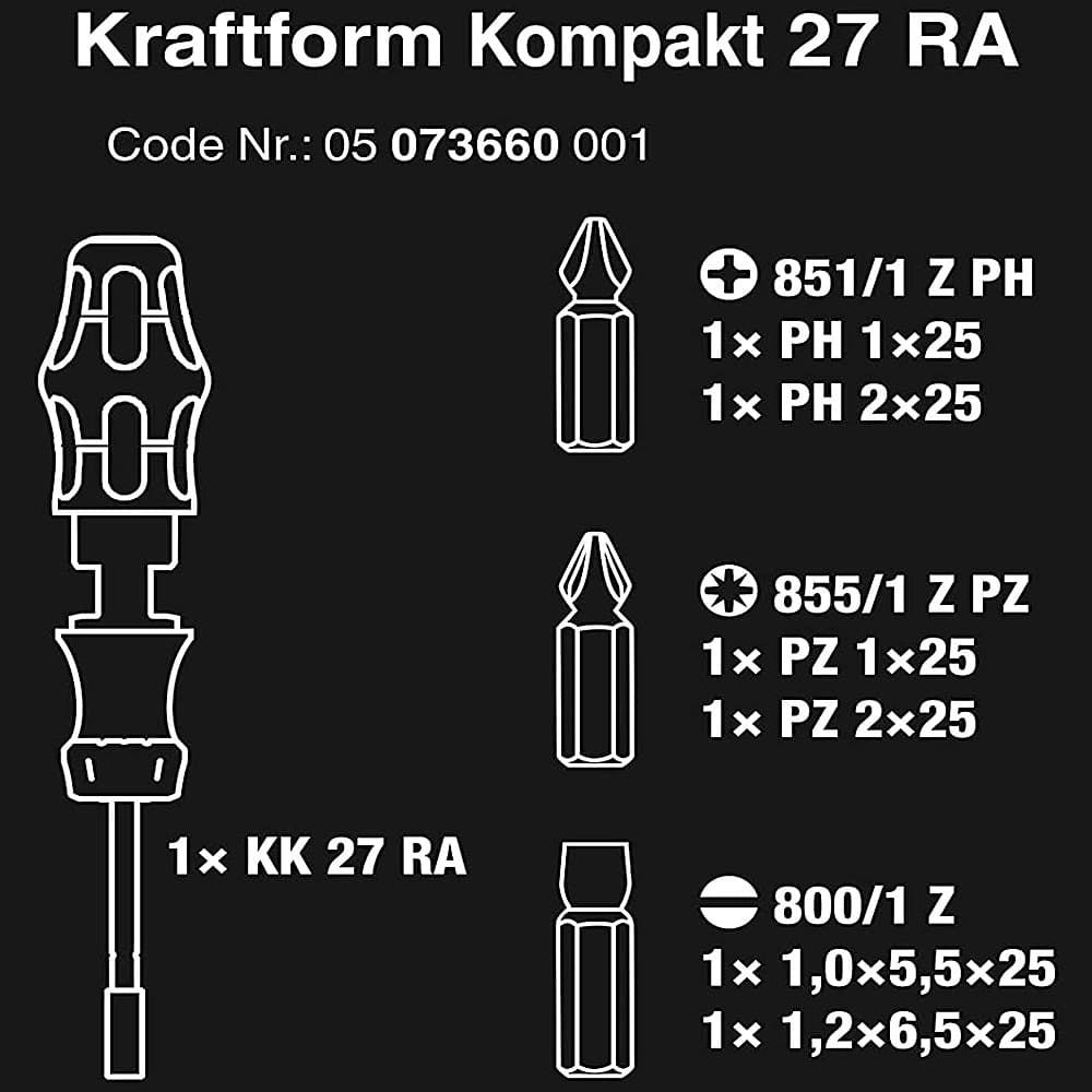 Wera 6 Pcs Kraftform Kompakt 27 RA 1 SB, 05073660001