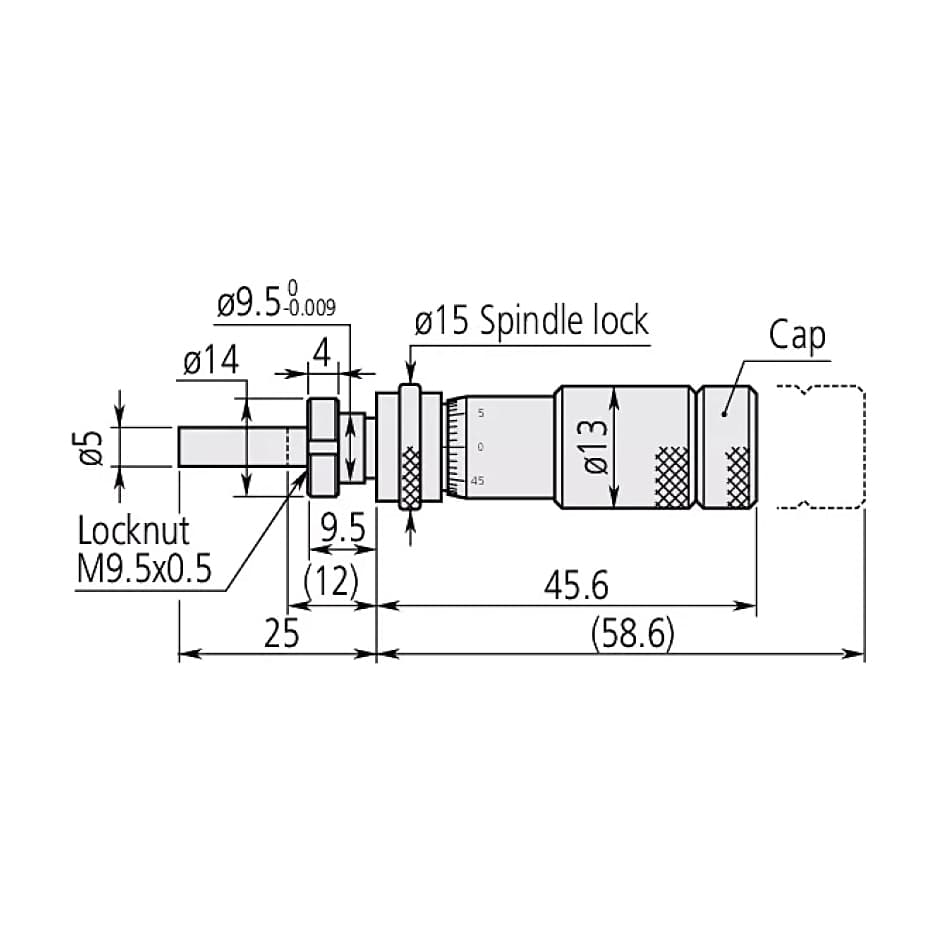 Mitutoyo 0 - 13 mm Zero Adjustable Thimble Micrometer Head with Clamp Nut & Spindle Lock, 148-504