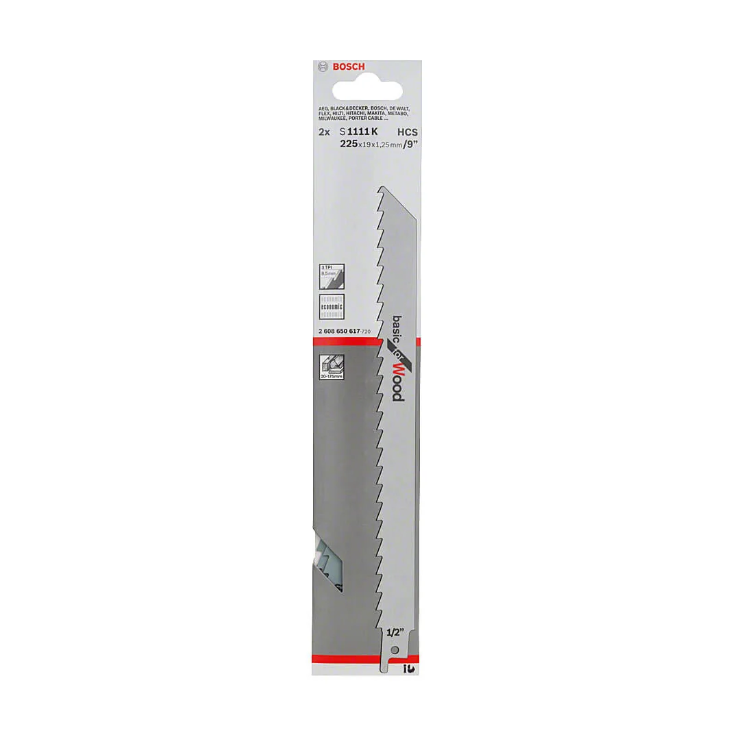 Bosch 225 mm Reciprocating Saw Blades Basic for Wood (S 1111 K), 2 608 650 617
