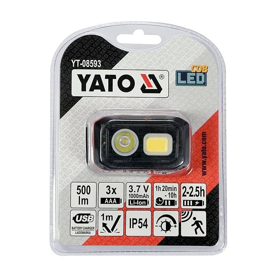 Yato 500LM / 3x AAA Rechargable Headlamp With Motion Sensor, YT-08593