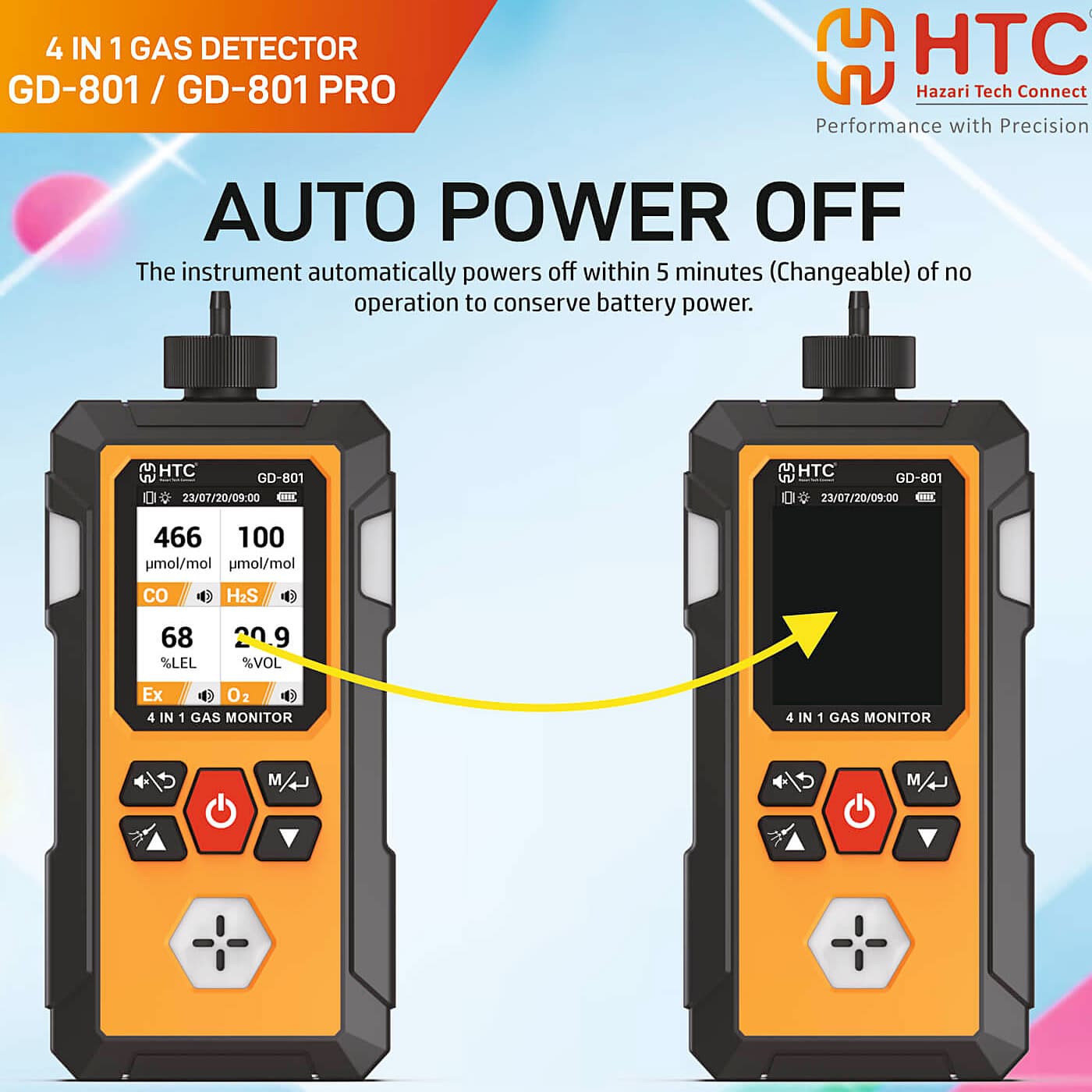 HTC 4 in 1 Gas Detector (CO/H2S/Ex/O2), GD-801
