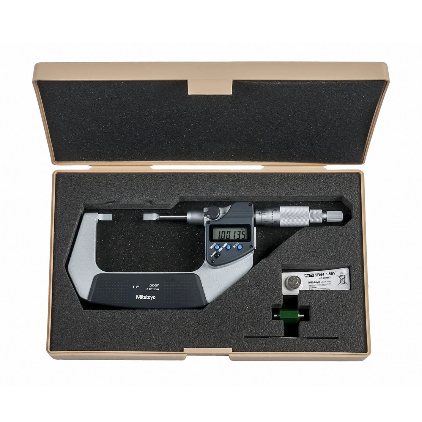 Mitutoyo 1 - 2 inch (25.4 - 50.8 mm) Non-rotating Spindle Type Digital Blade Micrometer (Type A), 422-331-30