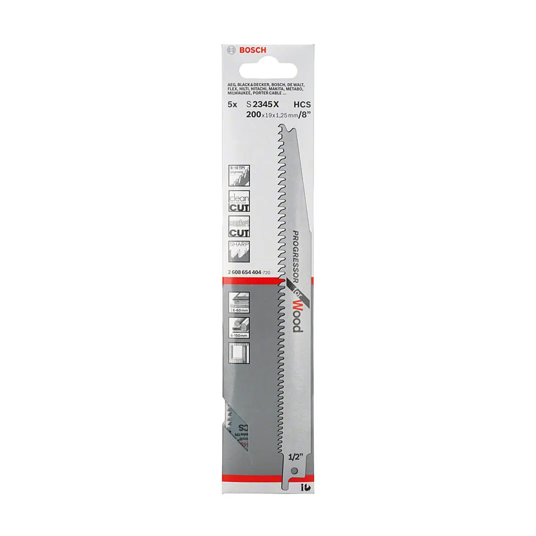 Bosch 200 mm Reciprocating Saw Blades Progressor For Wood (S 2345 X), 2 608 654 404