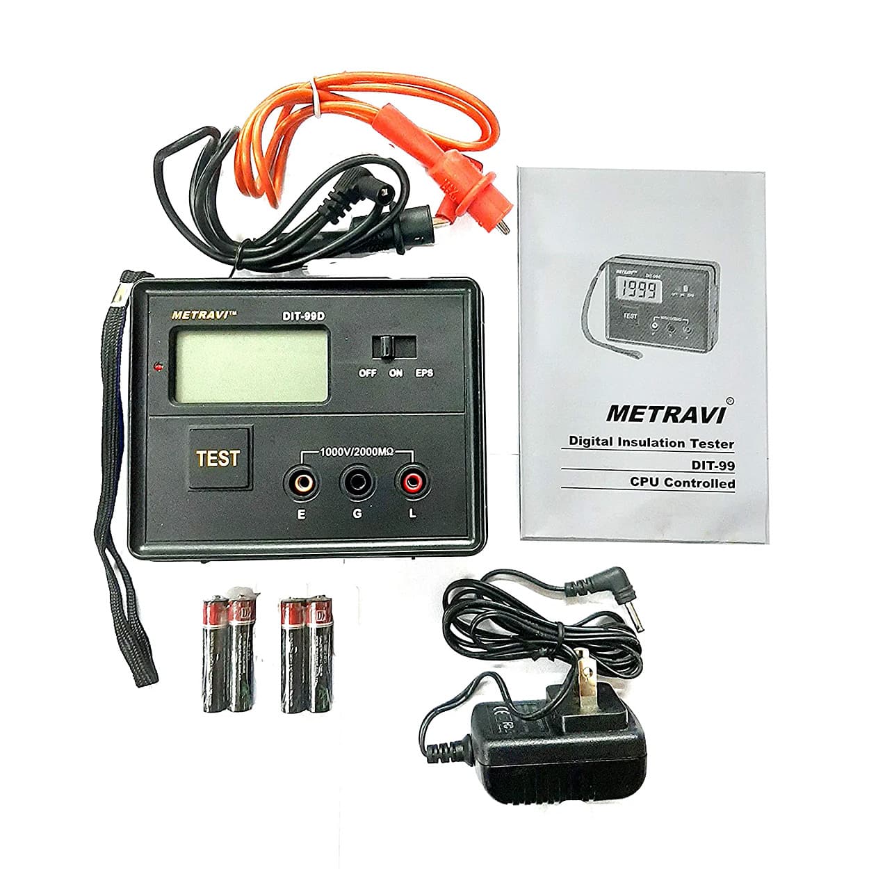 Metravi 1000V / 2G Ohms Battery Cum Mains Operated Digital Insulation Resistance Tester, DIT-99D