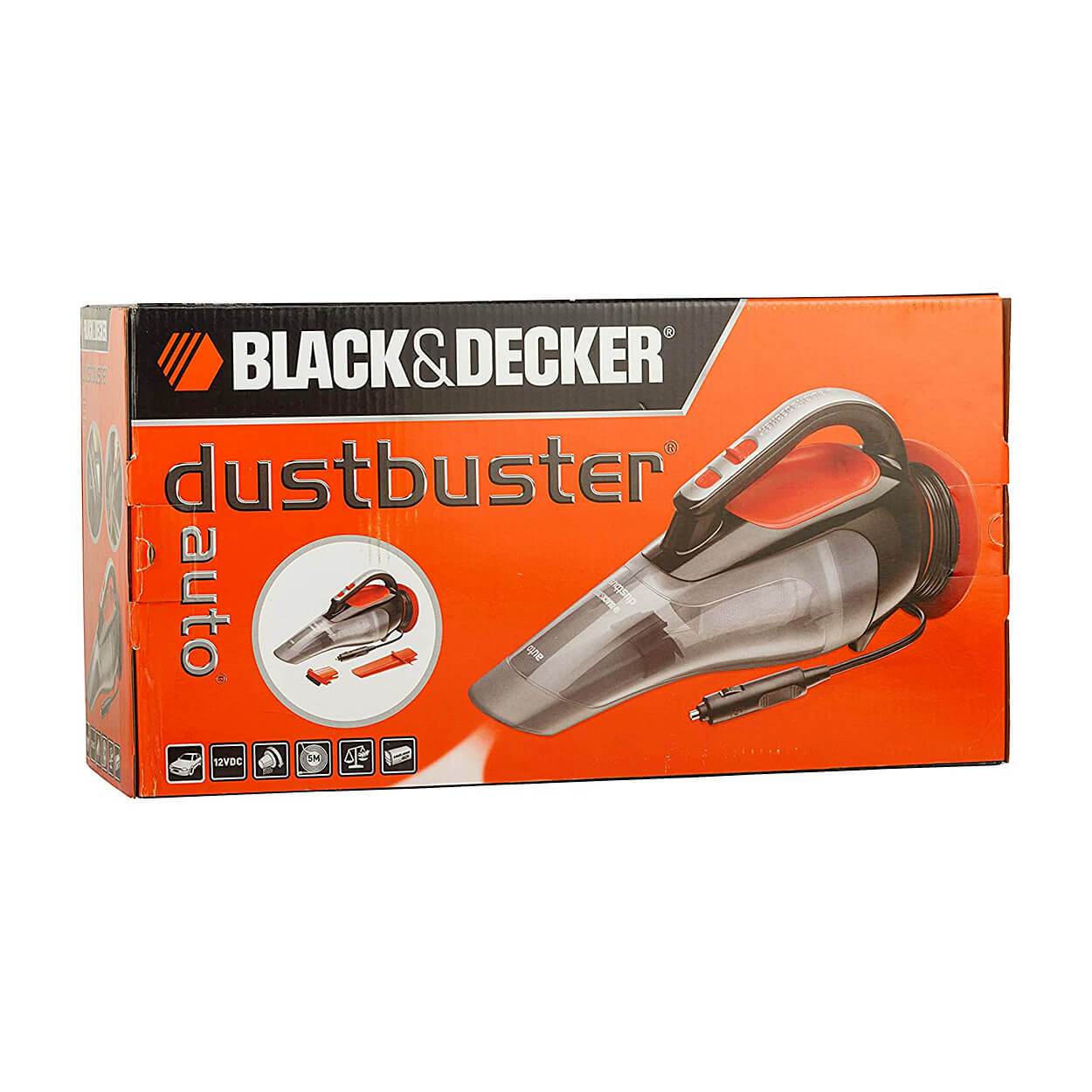 Black+Decker 12V Powerful Dustbuster Automatic Car Vacuum Cleaner with 4 accessories (Black and Orange), ADV1210