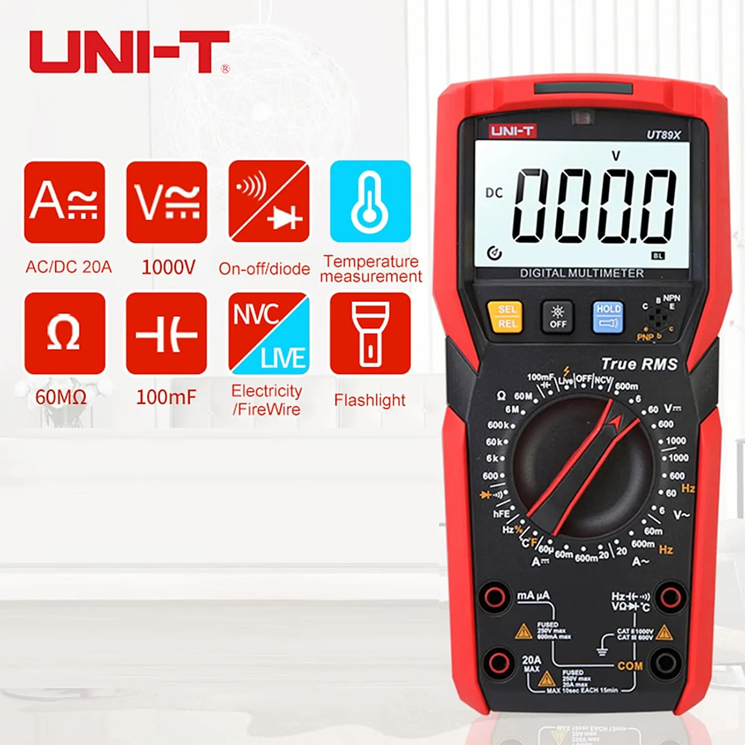 UNI-T 3-5/6 Digit / 6000 Count True RMS Digital Multimeter, UT89X