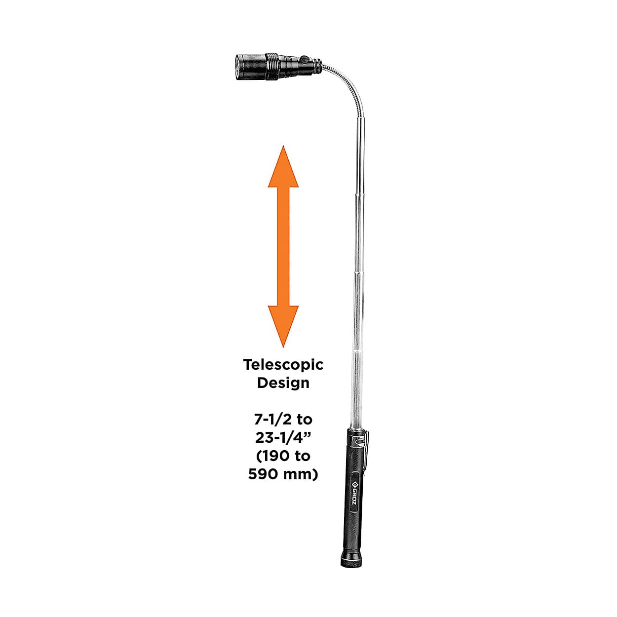 Groz 0.5W Telescopic Magnetic Pick Up Light (Extendable Torch), LED/131
