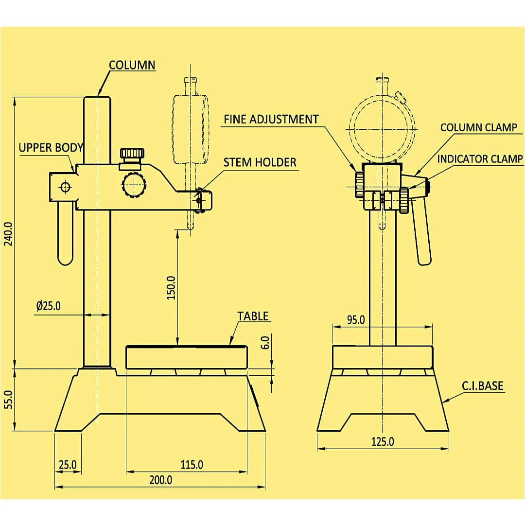 Baker 150 mm Dial Comparator Stand (Plain Base), CS 150