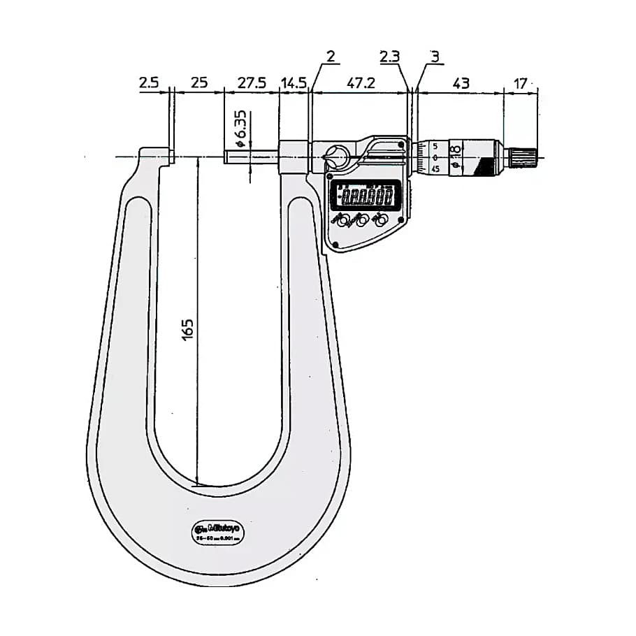 Mitutoyo 1 - 2 inch Digital Sheet Metal Micrometer (Type C), 389-372-30