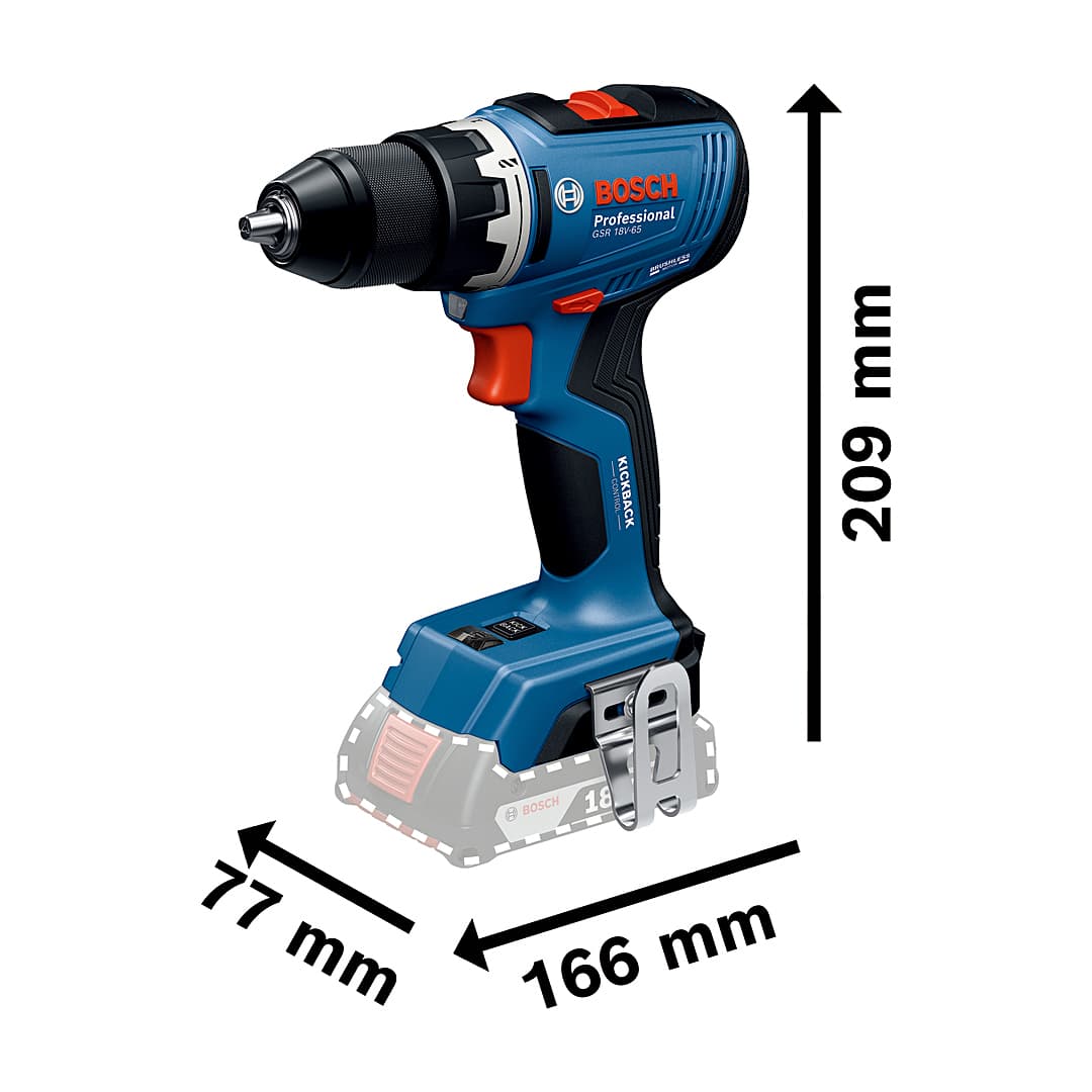 Bosch 18V / 13 mm Professional Cordless Drill Driver (Bare Tool), GSR 18V-65