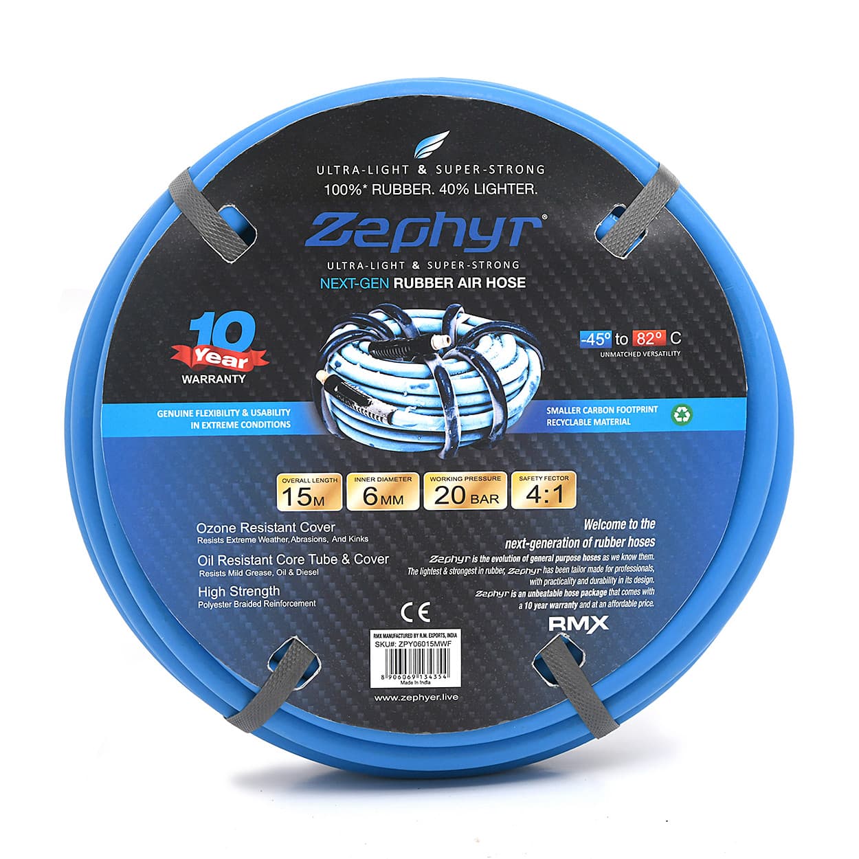 Zephyr 15 Mtr / 6 mm Next-Gen General Purpose Rubber Air Hose, ZA0615