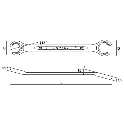 Toptul 22 x 24 mm (12 PT) Flare Nut Wrench (Satin Chrome Finished), AEEA2224