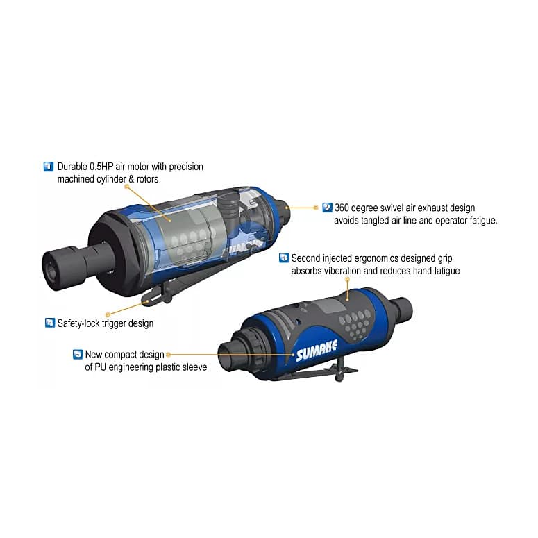 Sumake 6 mm (1/4") Air Angle Die Grinder, ST-DG1022L