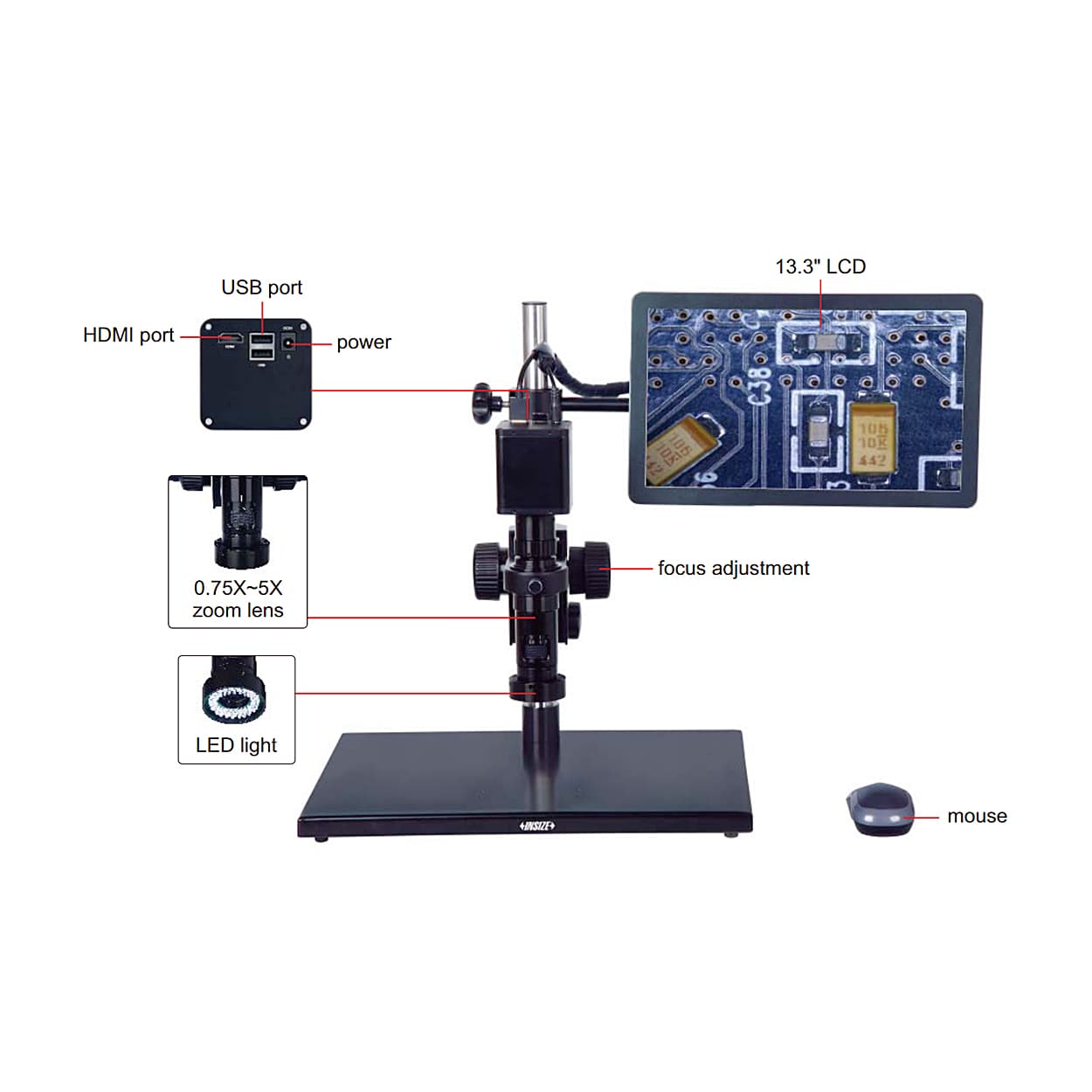 Insize 20 - 123X Auto Focus Digital Microscope with Display, 5303-AF103