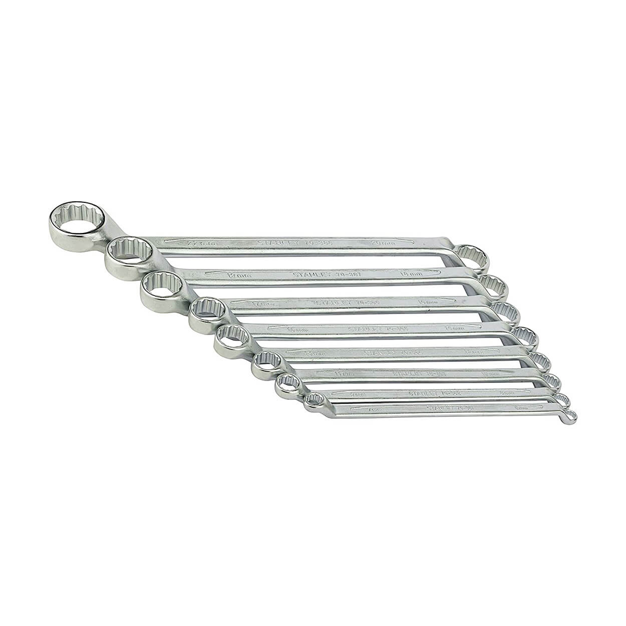 Stanley 8 Pcs, Chrome Matte Finish Shallow Offset BI-HX Ring Spanner Set, 70-394E