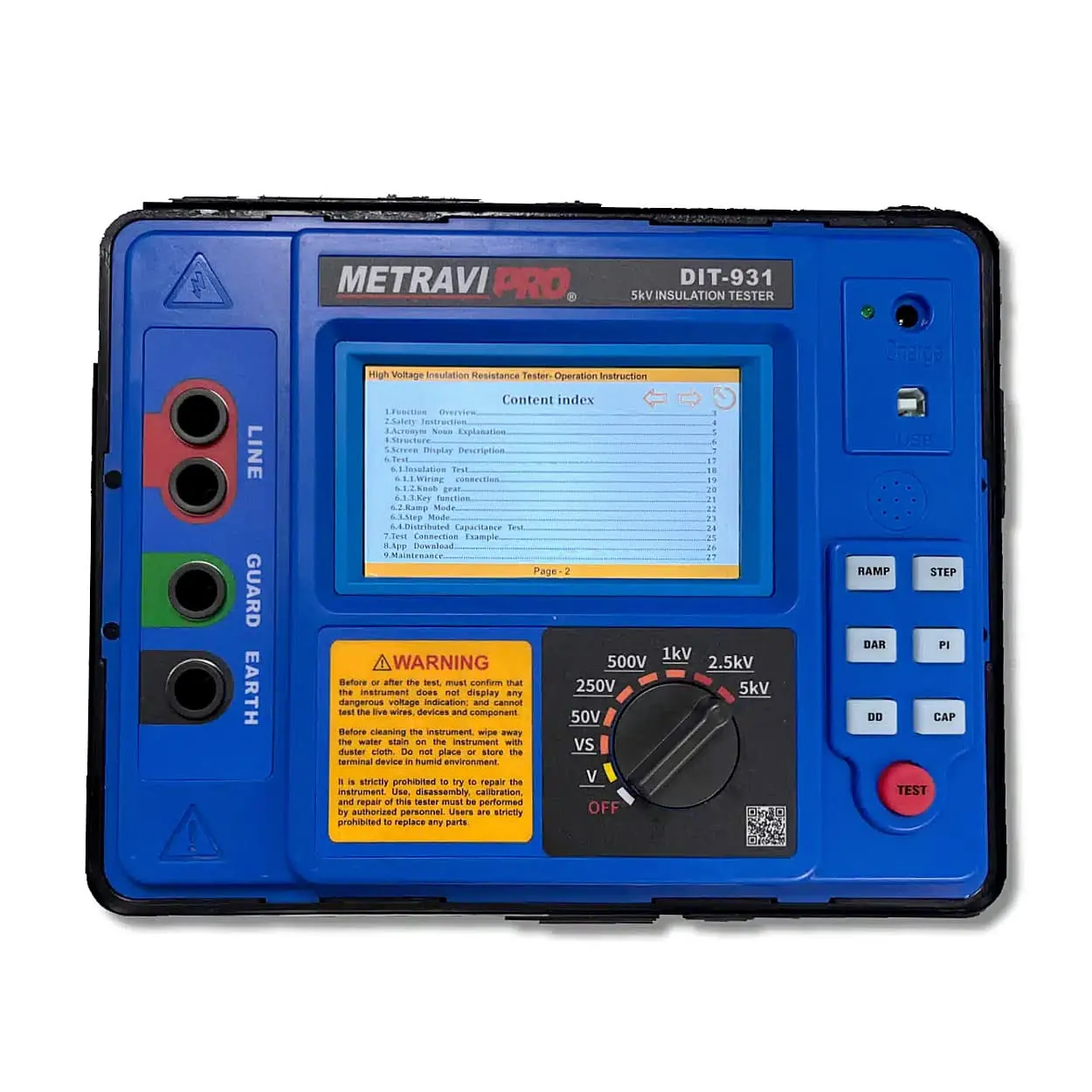 Metravi 5kV / 0.005M - 10T Ohms High Voltage Digital Insulation Tester, PRO DIT-931
