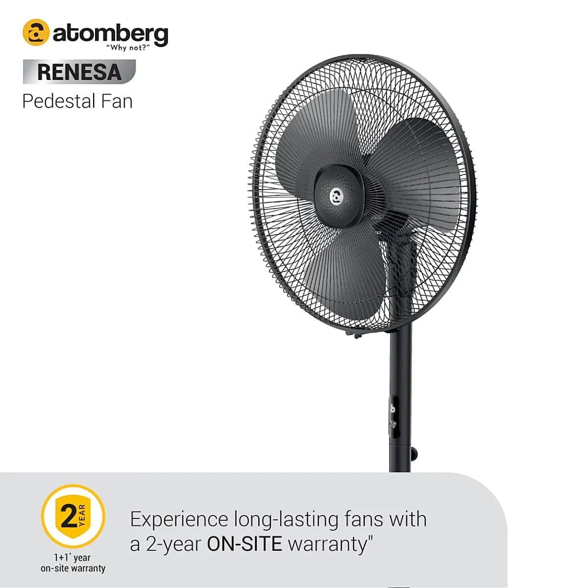 Atomberg Renesa Pedestal Fan 400 mm BLDC Motor Energy Saving With Remote Control (Black)