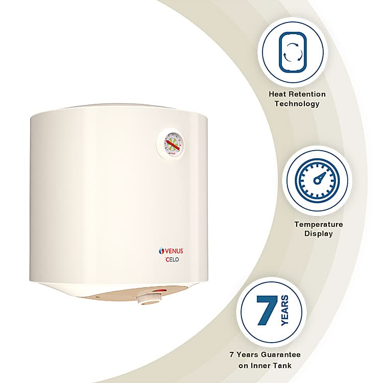 Venus Celo 10 Ltr / 2 kW Vertical Storage Water Heater (Geyser), 10CV