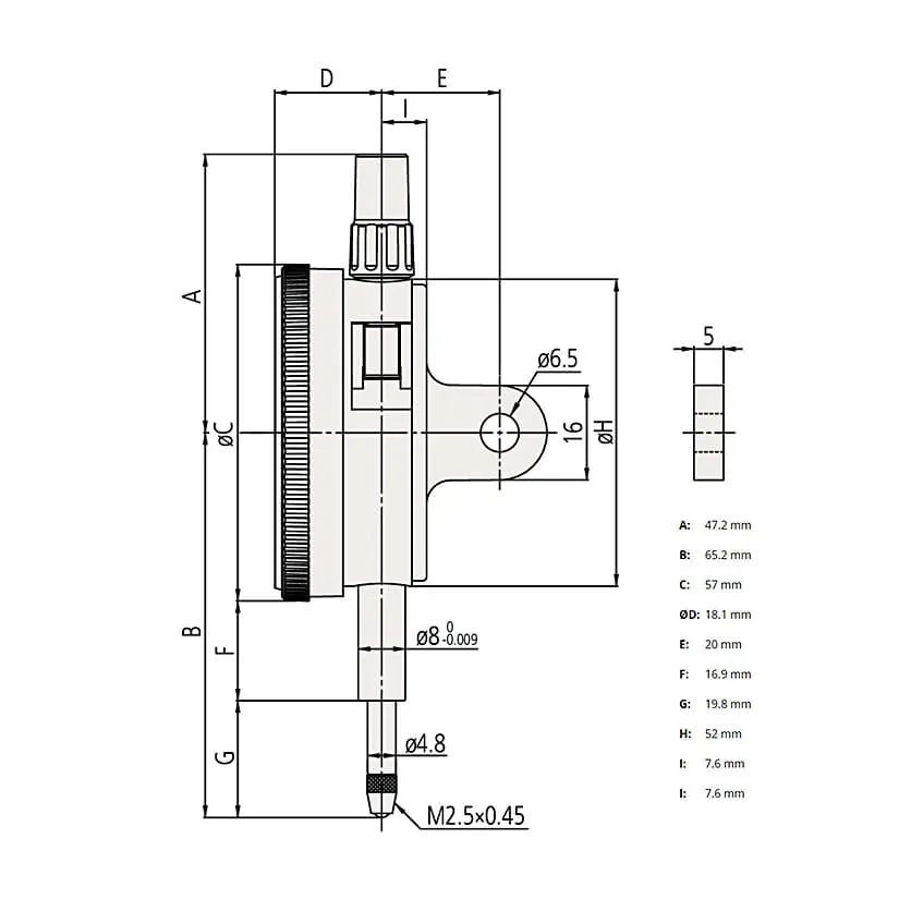 Mitutoyo 0 - 10 mm Standard Type Dial Indicator (Lug Back), 2046 A
