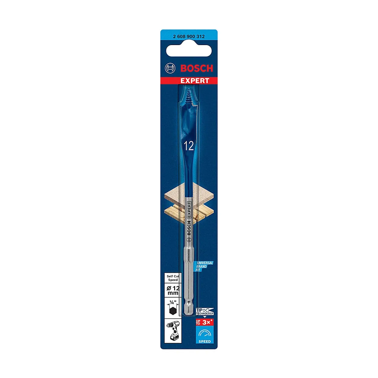 Bosch 12 mm Expert Self Cut Speed Spade Drill Bit, 2 608 900 312