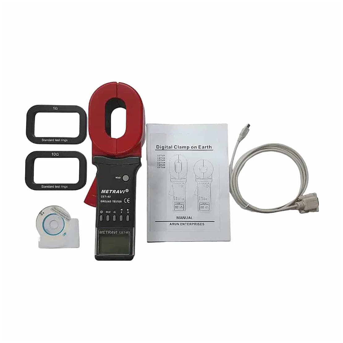 Metravi 4 Digits / 0.01Ohm - 1500Ohm Resistance Range Clamp On Ground Resistance Tester With Long Elliptical Jaw, CET-03