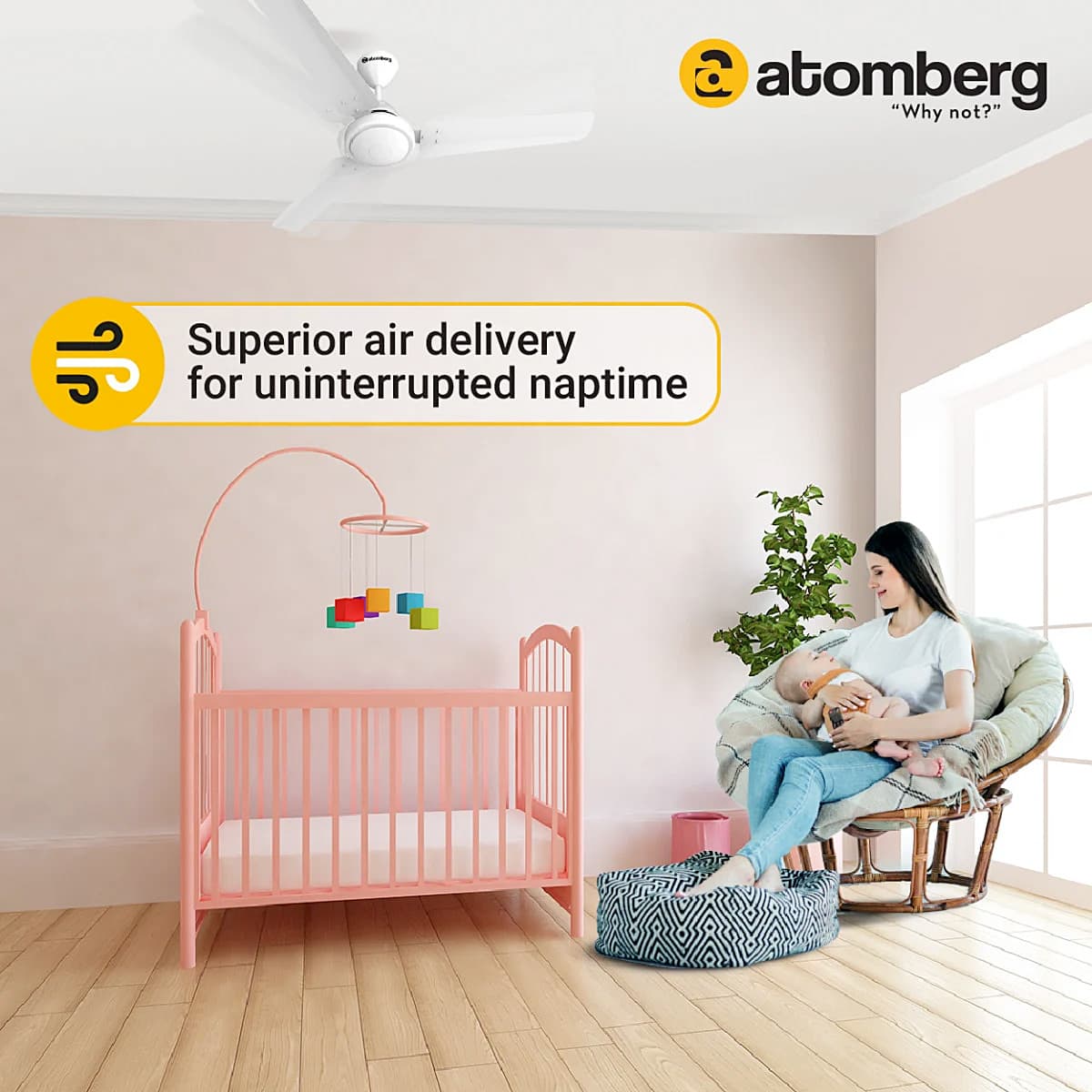Atomberg Efficio 1200 mm Energy Efficient Ceiling Fan With BLDC Motor & Remote (White)