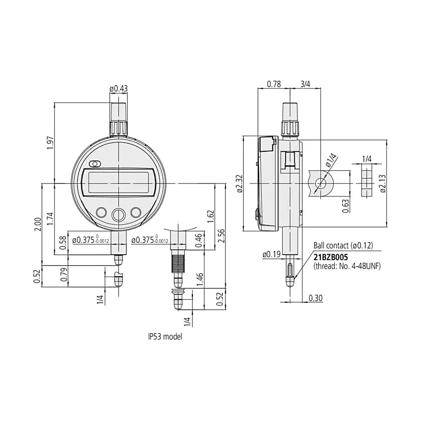 Mitutoyo 12.7 mm / 0.5 inch ASME/ANSI Type Absolute Digital Indicator with Flat Back Plate (ID-S Series), 543-783B-10