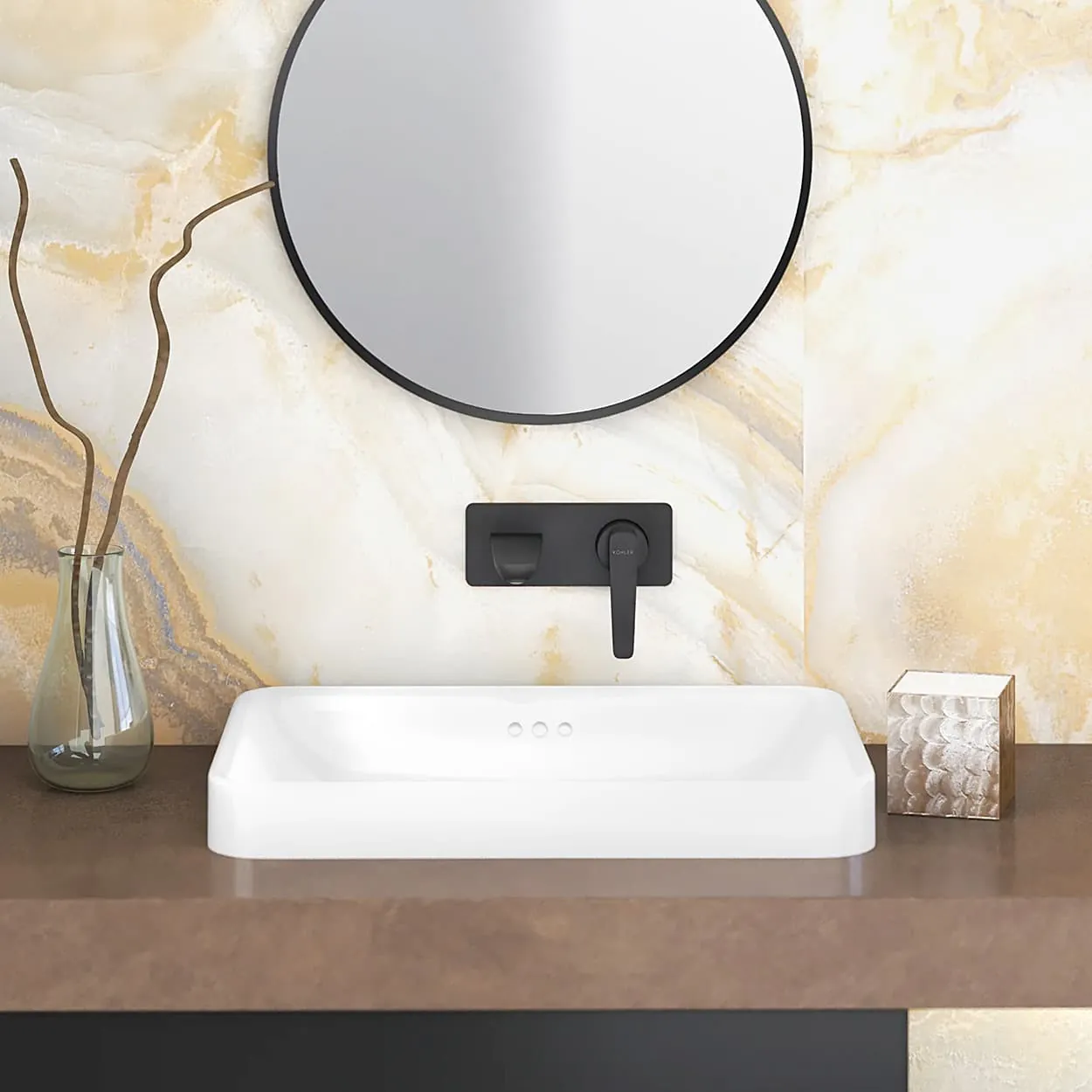 Kohler Aleo+ Single Control Wall Mount Basin / Lavatory Faucet In Matte Black Finish, K-5684IN-4ND-BL
