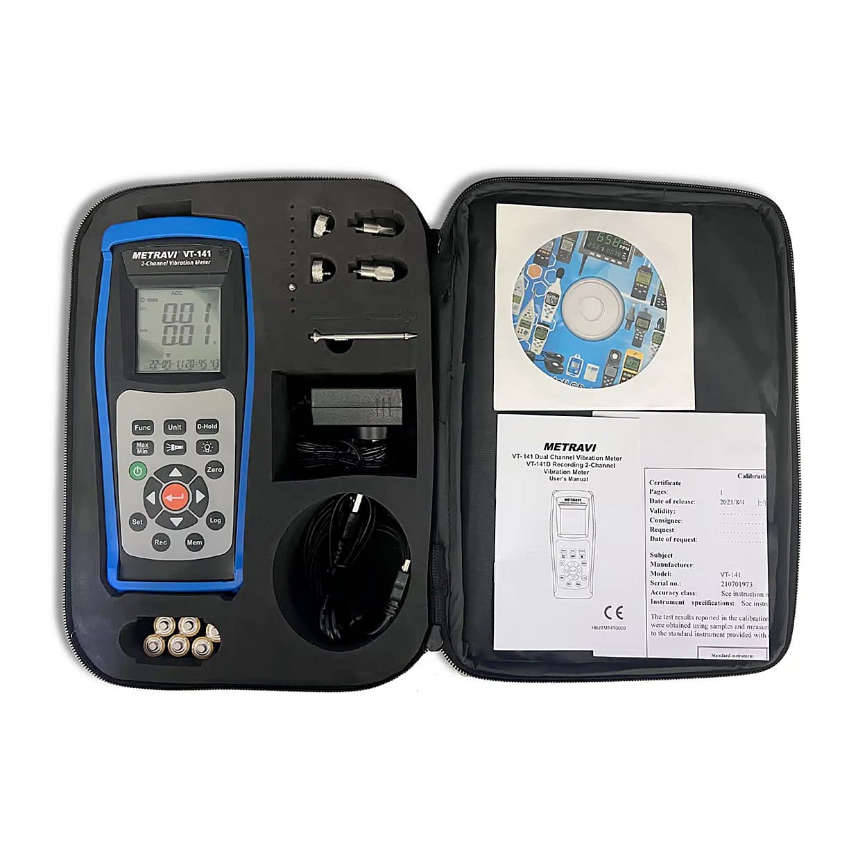 Metravi 0.005 - 1.999mm Displacement Dual Channel Digital Vibration Meter With Data Logger & USB Interface, VT-141D