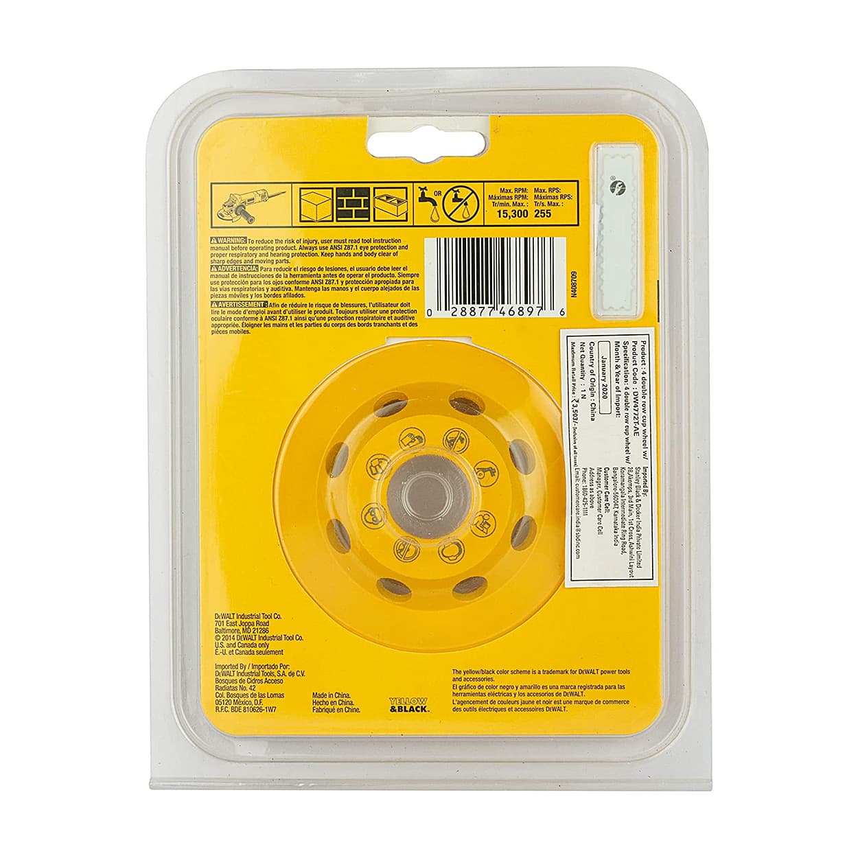 Dewalt 4 inch / 100 mm Double Row Diamond Cup Grinding Wheel For Angle Grinders, DW4772T-AE