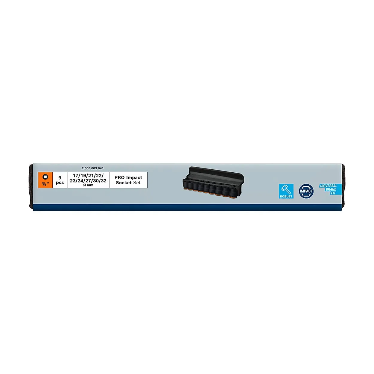 Bosch 9 Pcs 3/4 Inch Sq. Drive PRO Standard Impact Socket Set, 2 608 003 041