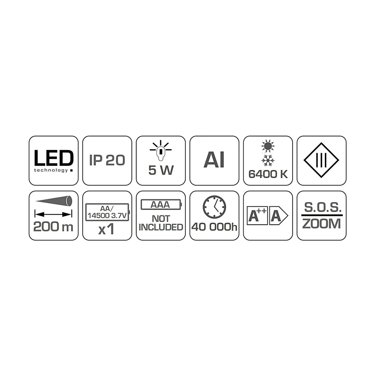 Hogert 5W Aluminum Pocket Flashlight (Without Battery), HT1E424