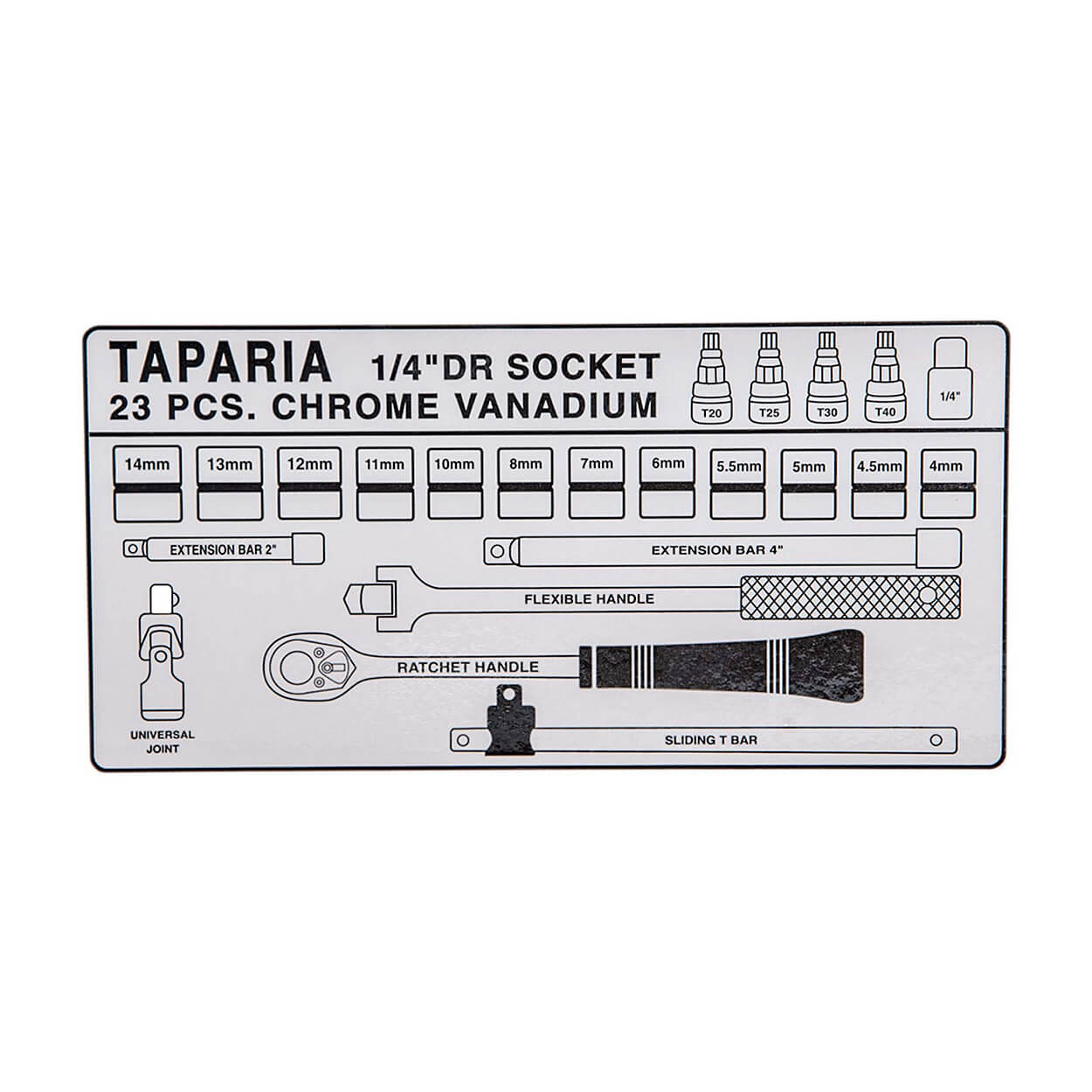 Taparia 23 Pcs 1/4 Inch Sq. Drive Socket Set (6.3 mm), S 1/4 H