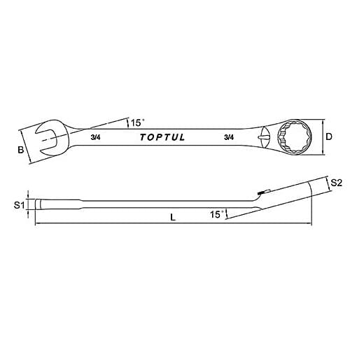 Toptul 1/4 Inch Reversible Ratchet Combination Wrench (72 Teeth Ratchet Mechanism)