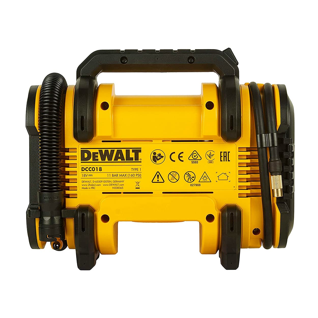 Dewalt 18V 160PSI AC/DC Multipurpose Cordless Tyre Inflator with Digital Guage Autocut Off System & 2 Operating Modes For Car & Home, DCC018N-XJ