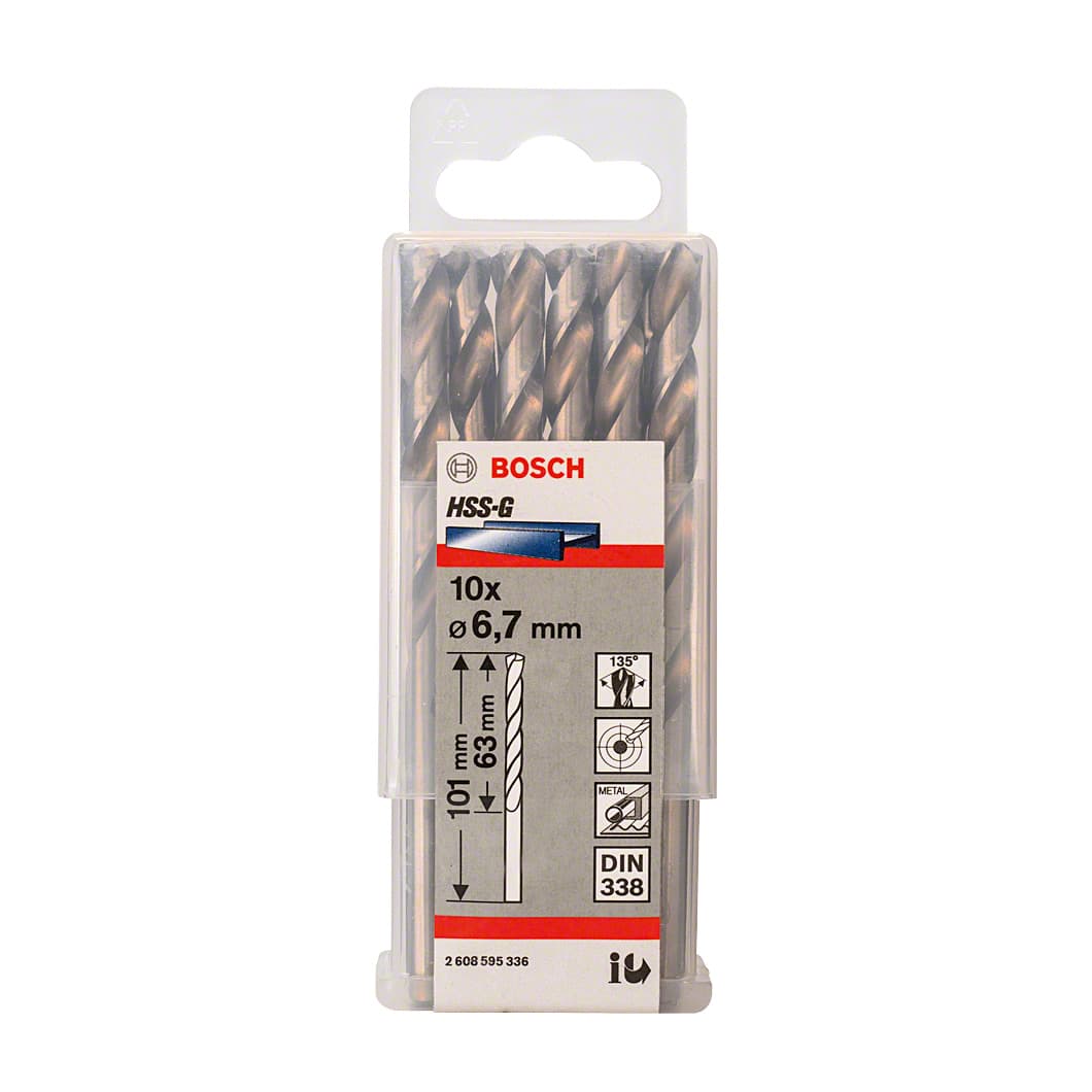 Bosch 6.7 x 63 mm HSS-G Metal Drill Bits Set (Pack Of 10 Pcs), 2 608 595 336
