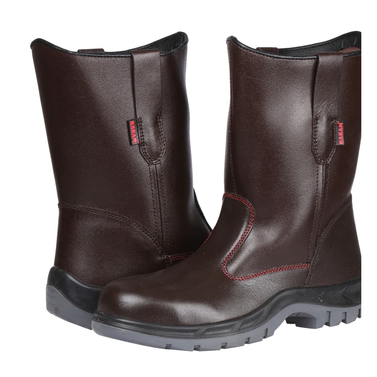 Karam Men's High Ankle Leather Safety Gumboot - Fibre Toe (Dark Brown), FS51RG