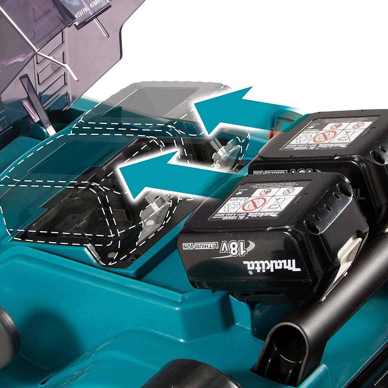 Makita 18V X2 (36V) LXT Li-ion 43 cm Cordless Lawn Mower with Rapid Charger & 2 Pcs 5.0Ah Batteries, DLM432PT2