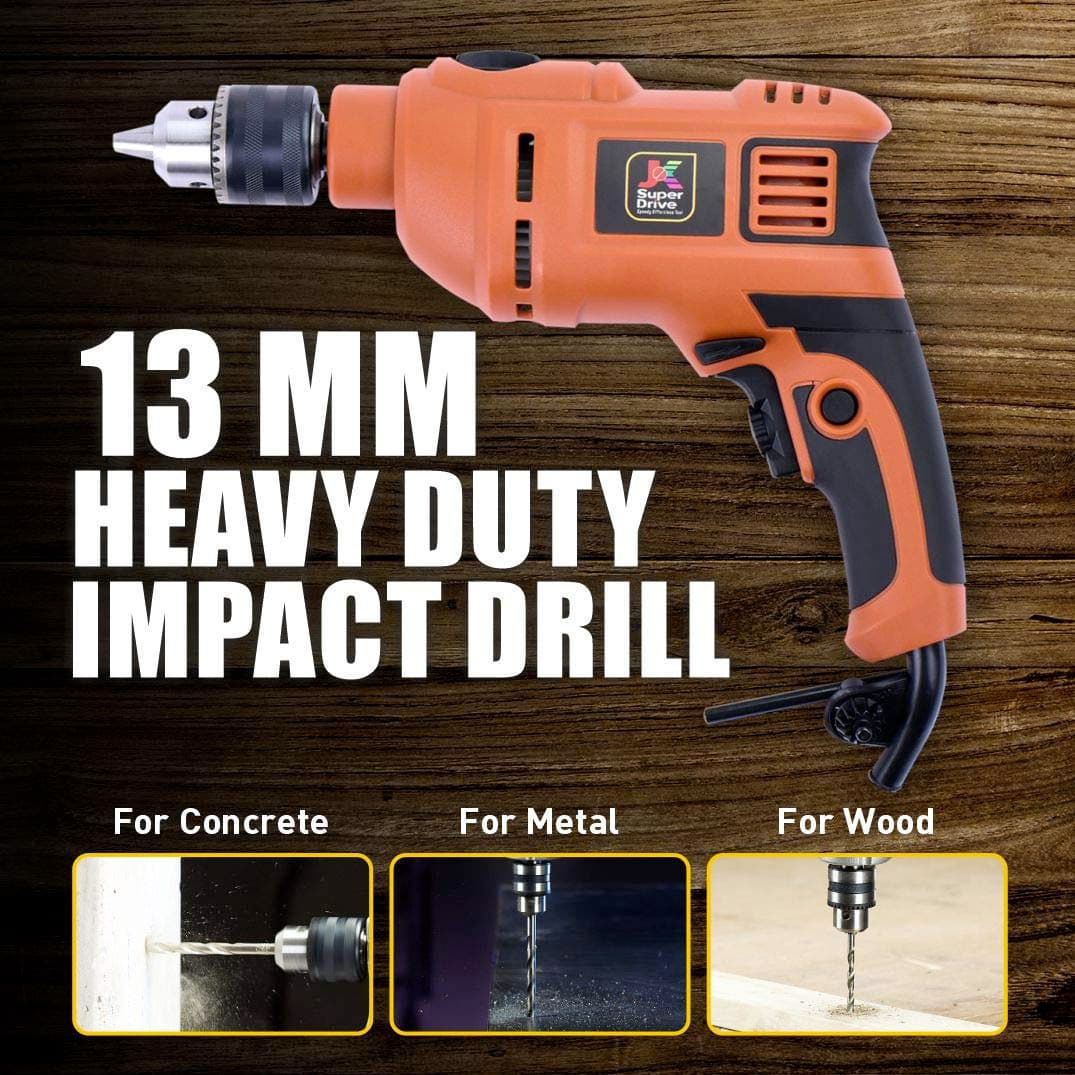 JK Super Drive Professional Tool Kit with 13mm (550Watt) Heavy duty Impact Drill Machine For Home, DIY & Professional Use (98-Pieces), SD9000014A